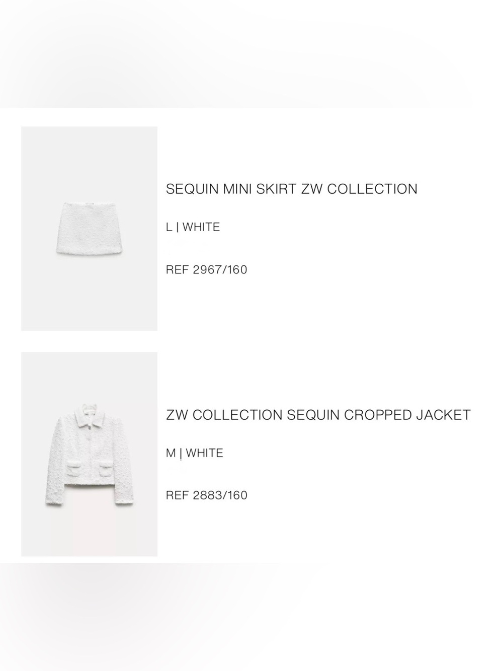 ZW Collection Chanel Vibes White Sequin Mini Skirt & Cropped Jacket Set - Picture 2 of 10